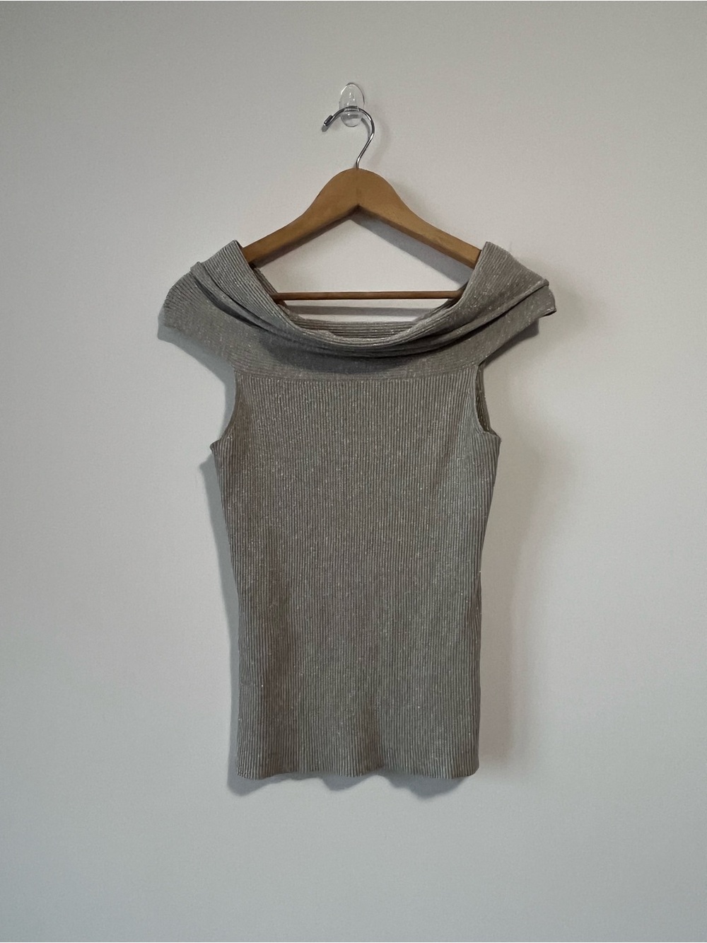 3.1 Phillip Lim Metallic Gray Off-the-Shoulder Silver Top